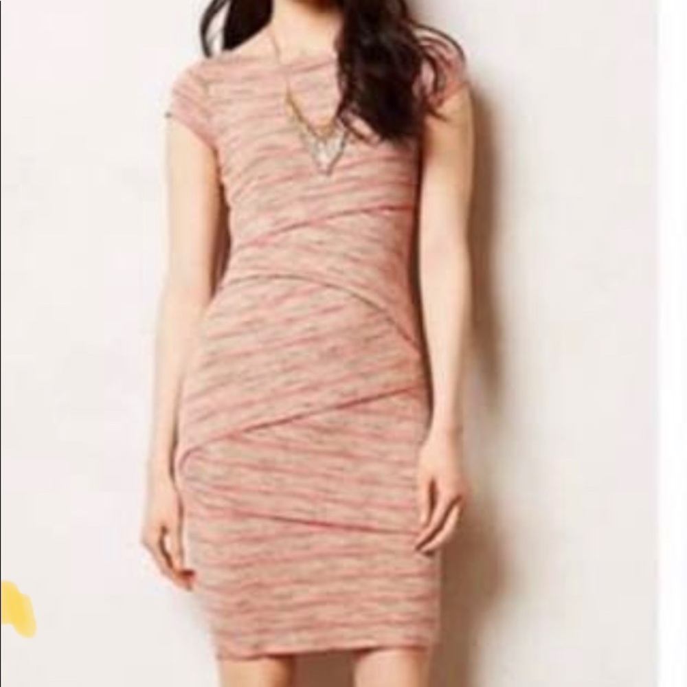 Anthropologie Bandage Dress- Coral and Tan